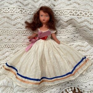 Vintage Nancy Ann Storybook Fairytale Bisque Doll, Auburn Hair in Cream Dress